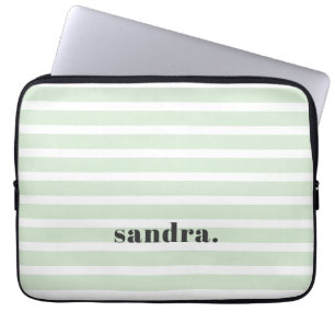 Bold Custom Name Light Green Stripes Personalised Laptop Sleeve