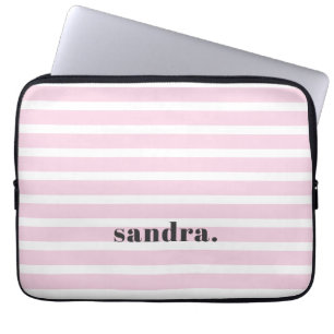 Bold Custom Name Light Pink Stripes Personalised Laptop Sleeve