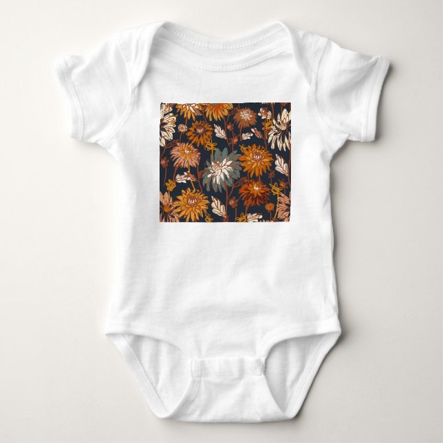 Bold Dahlia Chrysanthemum Chinese Pattern Baby Bodysuit (Front)
