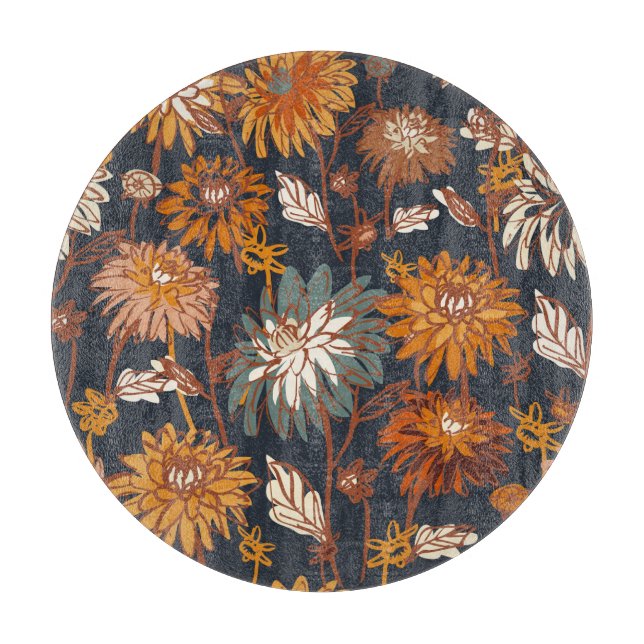 Bold Dahlia Chrysanthemum Chinese Pattern Cutting Board (Front)