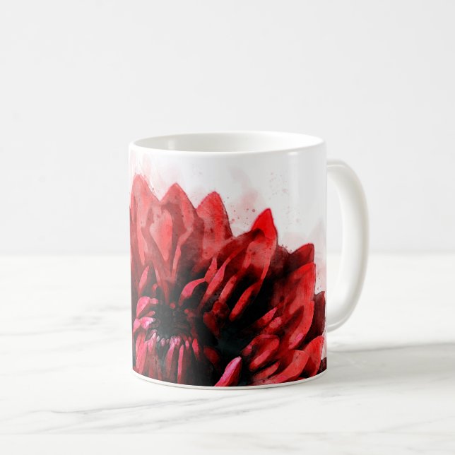 Bold Dahlia Watercolor Crimson Coffee Mug (Front Right)