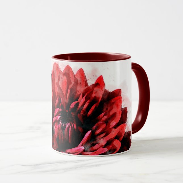 Bold Dahlia Watercolor Crimson Mug (Front Right)
