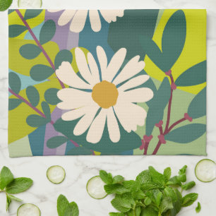 Bold Daisy Bloom with Colorful Color Blocks Tea Towel