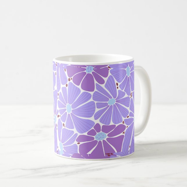 Bold daisy digital pattern - purple coffee mug (Front Right)