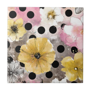 Bold Daisy Pattern with Pink Yellow Flowers Tile