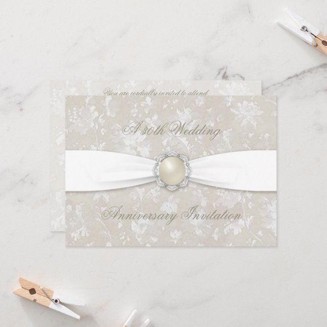 Bold Damask 30th Wedding Anniversary 5x7 Invite (Front/Back In Situ)