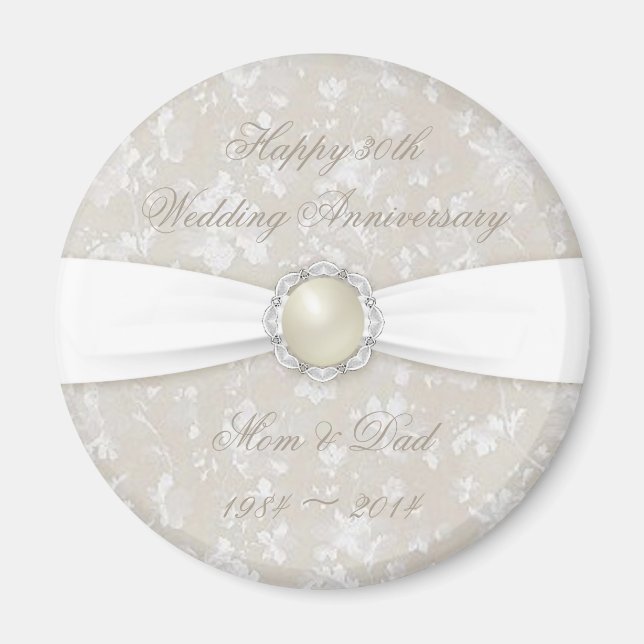 Bold Damask 30th Wedding Anniversary Round Magnet (Front)