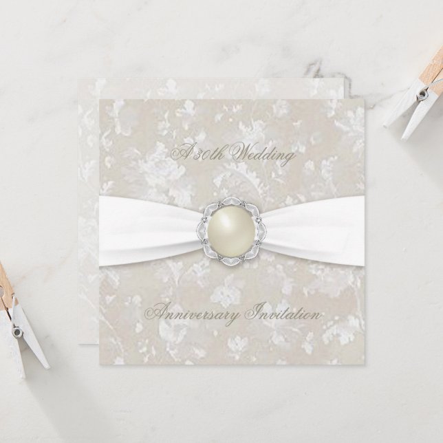 Bold Damask 30th Wedding Anniversary Square Invite (Front/Back In Situ)