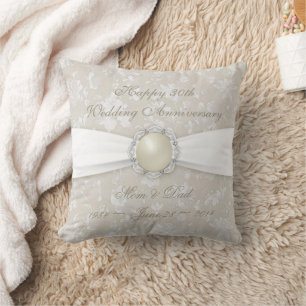 Bold Damask 30th Wedding Anniversary Throw Pillow