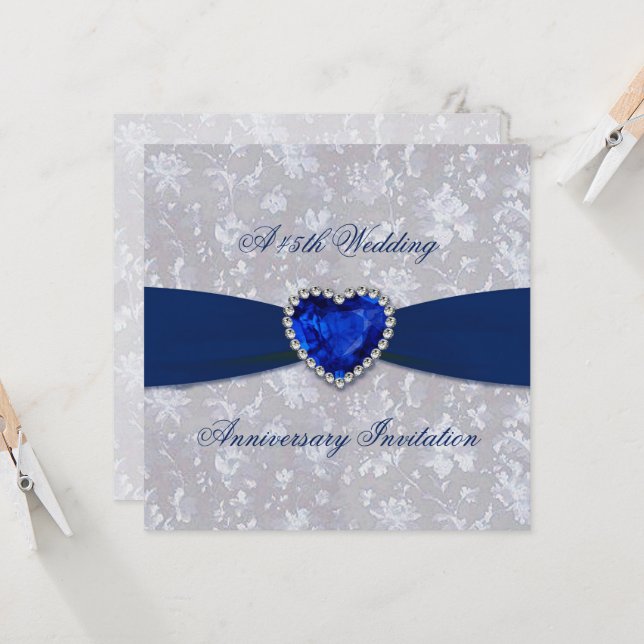 Bold Damask 45th Anniversary 5.25x5.25 Invite Card (Front/Back In Situ)