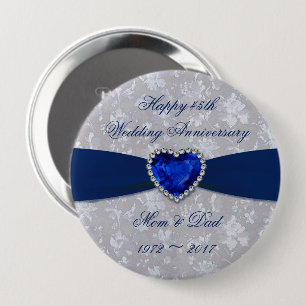 Bold Damask 45th Wedding Anniversary Magnet 10 Cm Round Badge