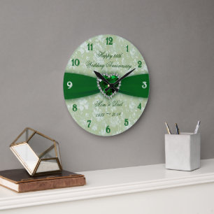 Bold Damask 55th Wedding Anniversary Round Clock