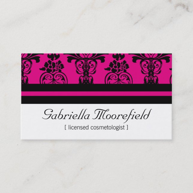 Bold Damask Pink Cosmetologist Business Cards (Front)
