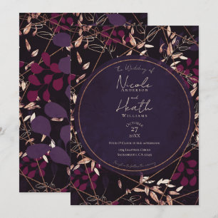 Bold Dark Floral Purple Berry Bronze Wedding   Invitation