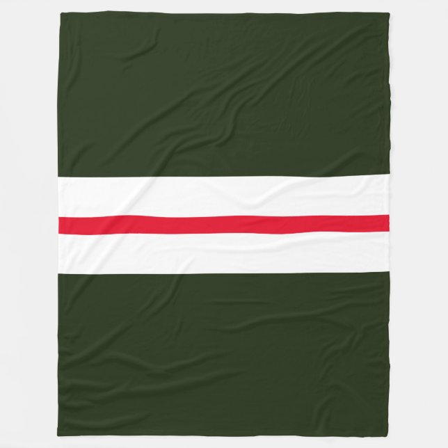 Bold Dark Forest Green Red White Racing Stripes Fleece Blanket (Front)