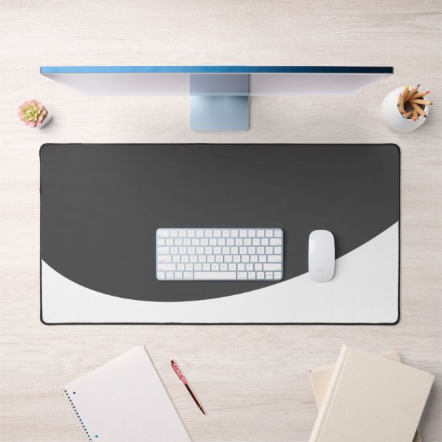 Bold Dark Grey Flowing White Wave Bottom Edge Desk Mat (Office 1)