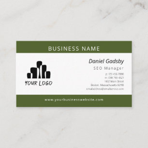 Bold Dark Moss Green White Your Logo One Sided Business Card