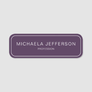 Bold Dark Purple White Modern Professional Name Tag