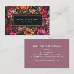 Bold Dark Vintage Florals Coral Lilac Purple Business Card