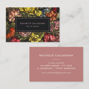 Bold Dark Vintage Florals Yellow Dusty Rose Business Card