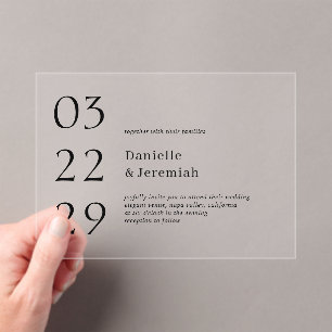 Bold Date Clean Minimal Elegant Modern Wedding Acrylic Invitations
