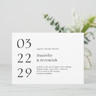 Bold Date Clean Minimal Elegant Modern Wedding Invitation