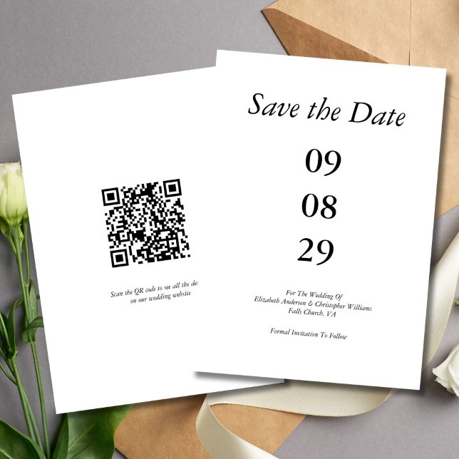 Bold Date Minimalist Wedding Save the Date QR code Invitation (Bold Large Date Wedding Save the Date Card with QR code on back)