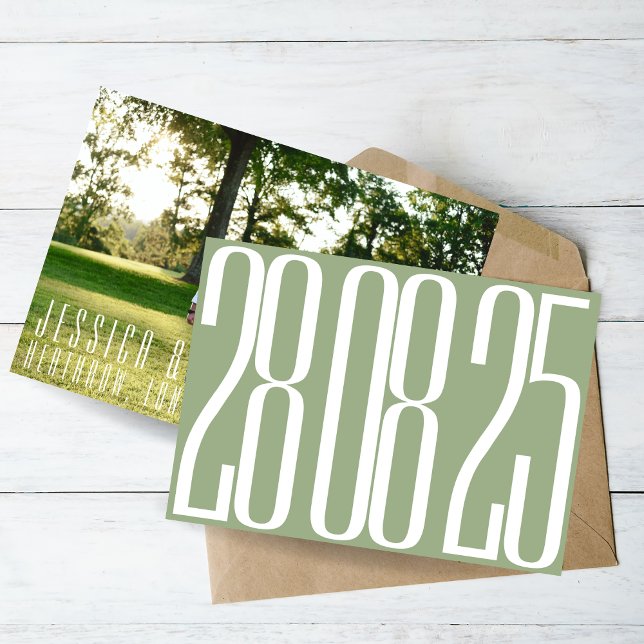 Bold Date Sage Green White Ultra Modern Wedding  Save The Date (Creator Uploaded)