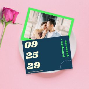 Bold Date Teal Lime Green Retro Real Foil Wedding 