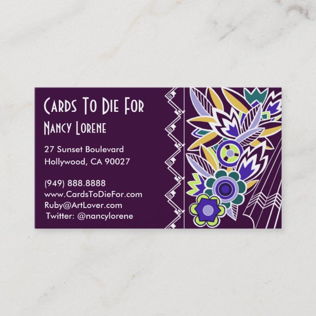 Bold Deco Florals in Dark Purple - Business Cards (Front)