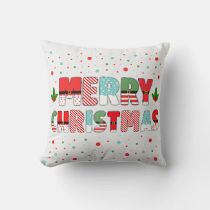 Bold Decorated Letters Spell out Merry Christmas Cushion