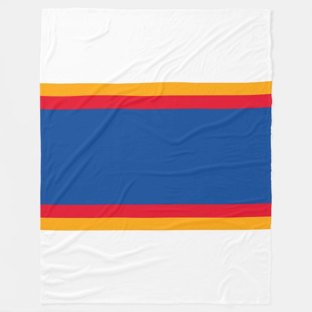 Bold Deep Blue Red Yellow Racing Stripes On White Fleece Blanket (Front)