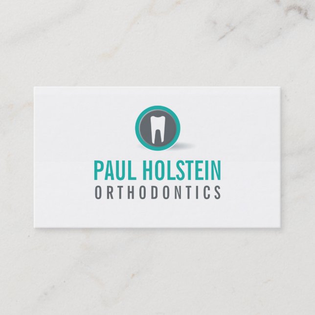 BOLD DENTIST BUSINESS CARD :: modern tooth logo 1 (Front)