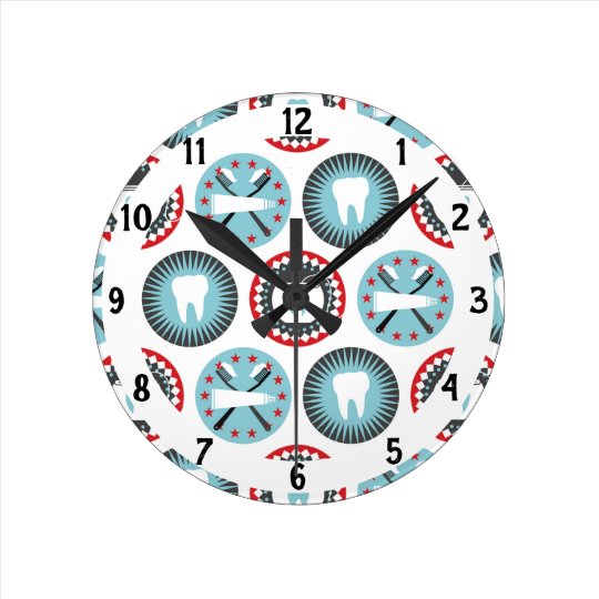 Bold Dentistry Pattern Dentist Dental Hygienist Round Clock Zazzle