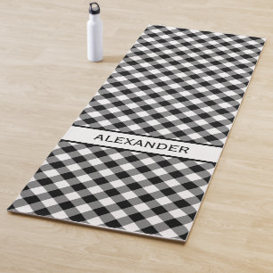 Bold Diagonal Black White Buffalo Plaid Your Name Yoga Mat