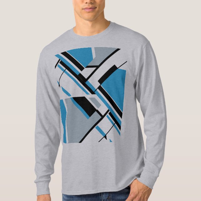 Bold Diagonal Blue Black Grey MCM-inspired Design T-Shirt (Front)