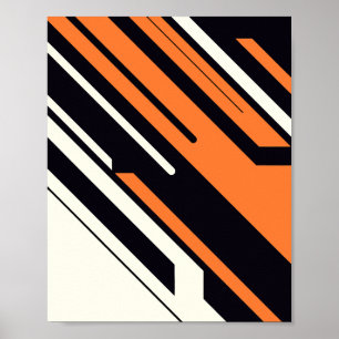 Bold Diagonal Stripes in Orange, Black, & White Poster