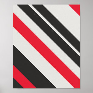 Bold Diagonal Stripes in Red, Black, and White Poster