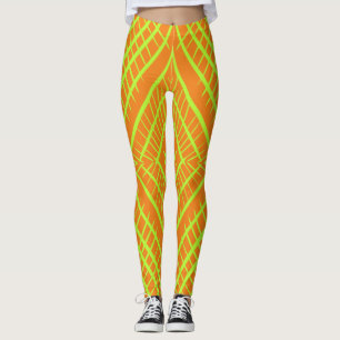 Bold Diamonds, Bright Green Stripes, Orange Bk. Leggings