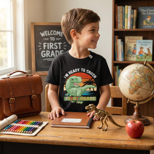 Bold Dinosaur T-Rex Ready To Crush 1st Grade Back- T-Shirt