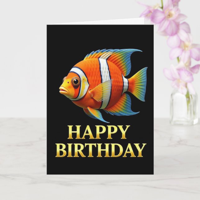BOLD DISTINCT CLOSEUP CLOWN FISH BIRTHDAY CARD (Orchid)