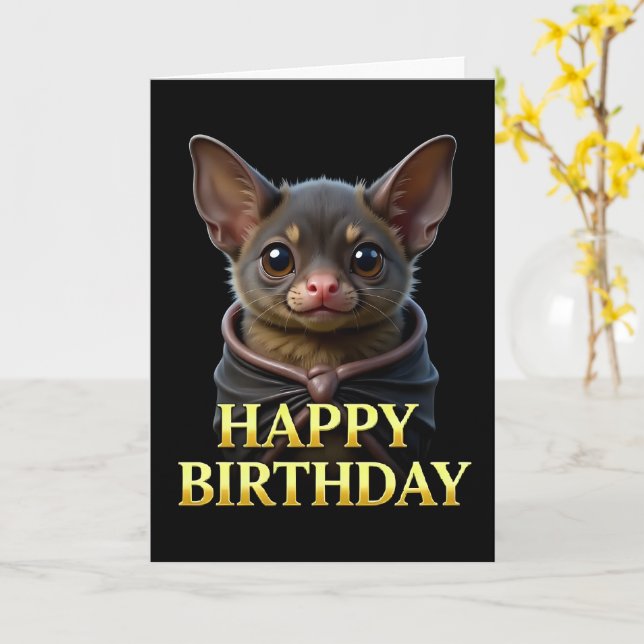 BOLD DISTINCT CLOSEUP CUTE BAT BIRTHDAY CARD (Yellow Flower)