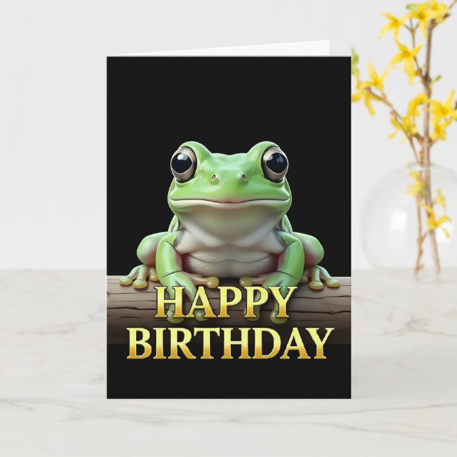 BOLD DISTINCT CLOSEUP FROG BIRTHDAY CARD (Yellow Flower)