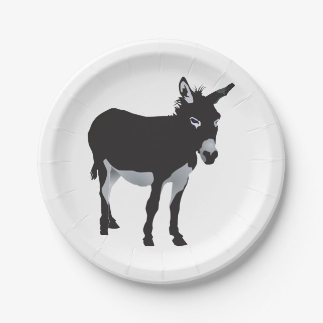 Bold Donkey Silhouette Farm Animal Paper Plate (Front)