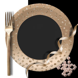 Bold Dramatic Elegant Chic Gold Glitter Black  Paper Plate