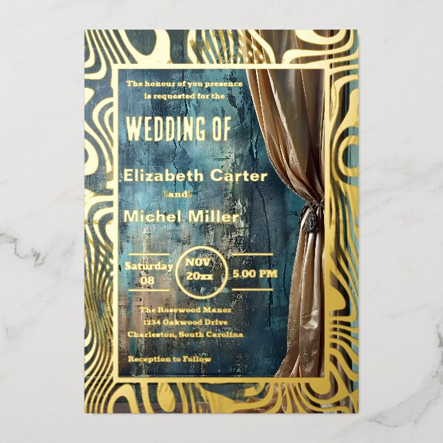 Bold Dramatic Modern  Contemporary Foil Invitation (Front)