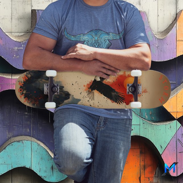 Bold Eagle in Fiery Sky Over Mountains, Retro Wild Skateboard (Creator Uploaded)