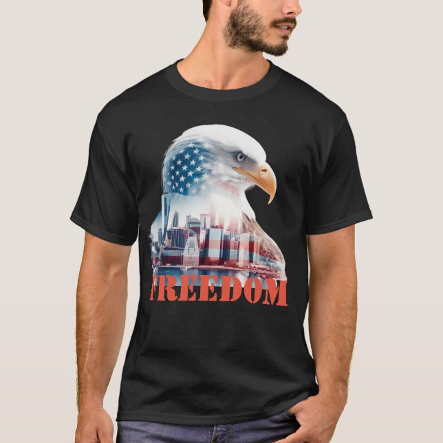 Bold Eagle USA Patriotic Flag Stars NYC Freedom T-Shirt (Front)