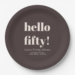 Bold Earthy Brown Modern 50th Birthday Custom Paper Plate