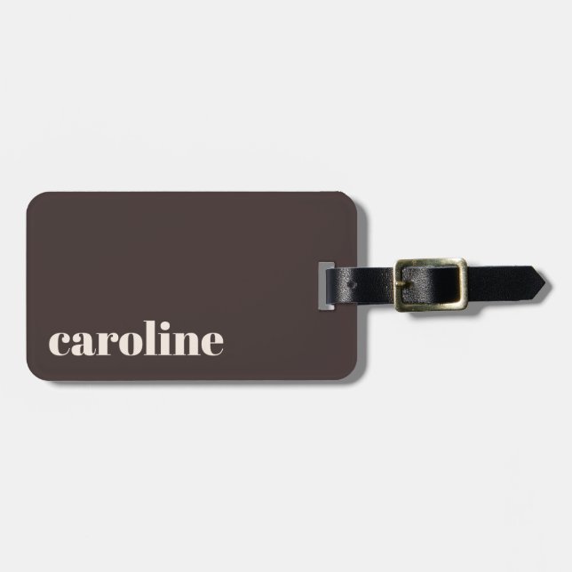 Bold Earthy Brown Modern Personalized Name Luggage Tag (Front Horizontal)